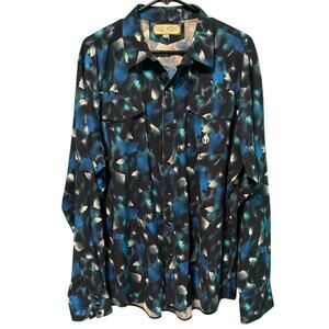 Old West Original Western Navy Abstract Print Blue Pearl Snap Shirt Men's 2XL